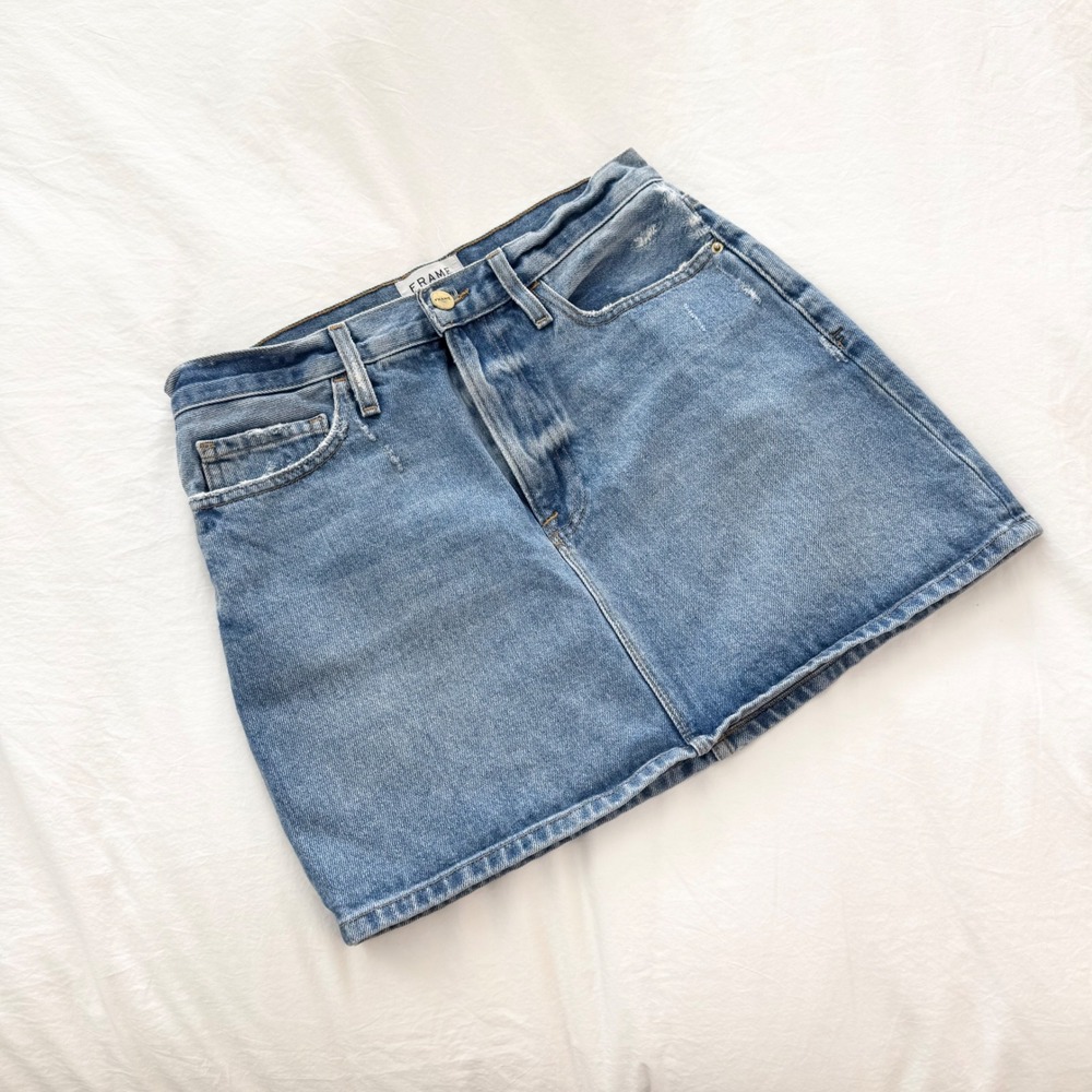 FRAME Majorelle Denim Mini Skirt Size 27 Blue High Rise - Picture 2 of 7